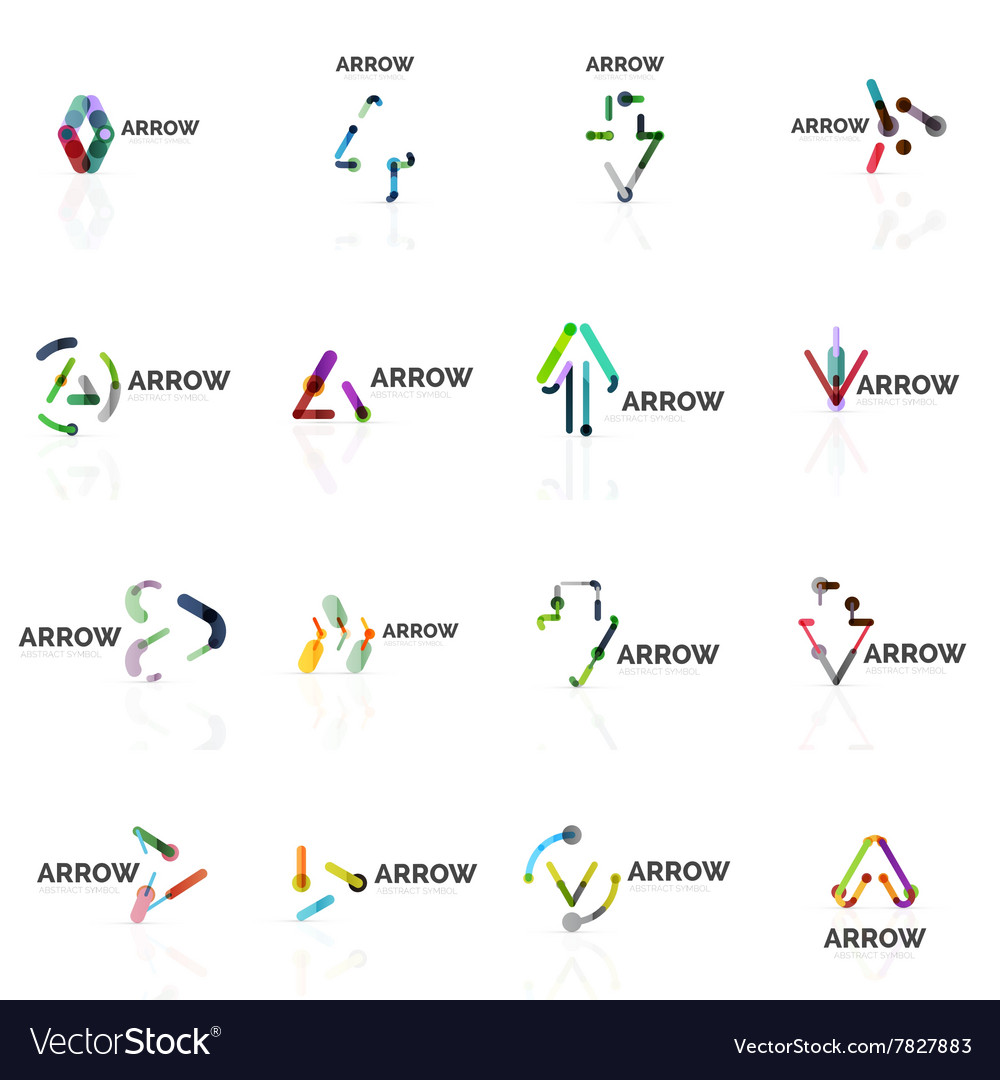 Set of linear arrow abstract logos connected
