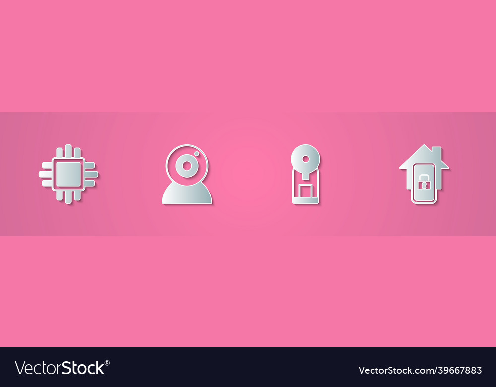 Set paper cut processor with cpu web camera vector image Set paper cut processor with cpu web camera