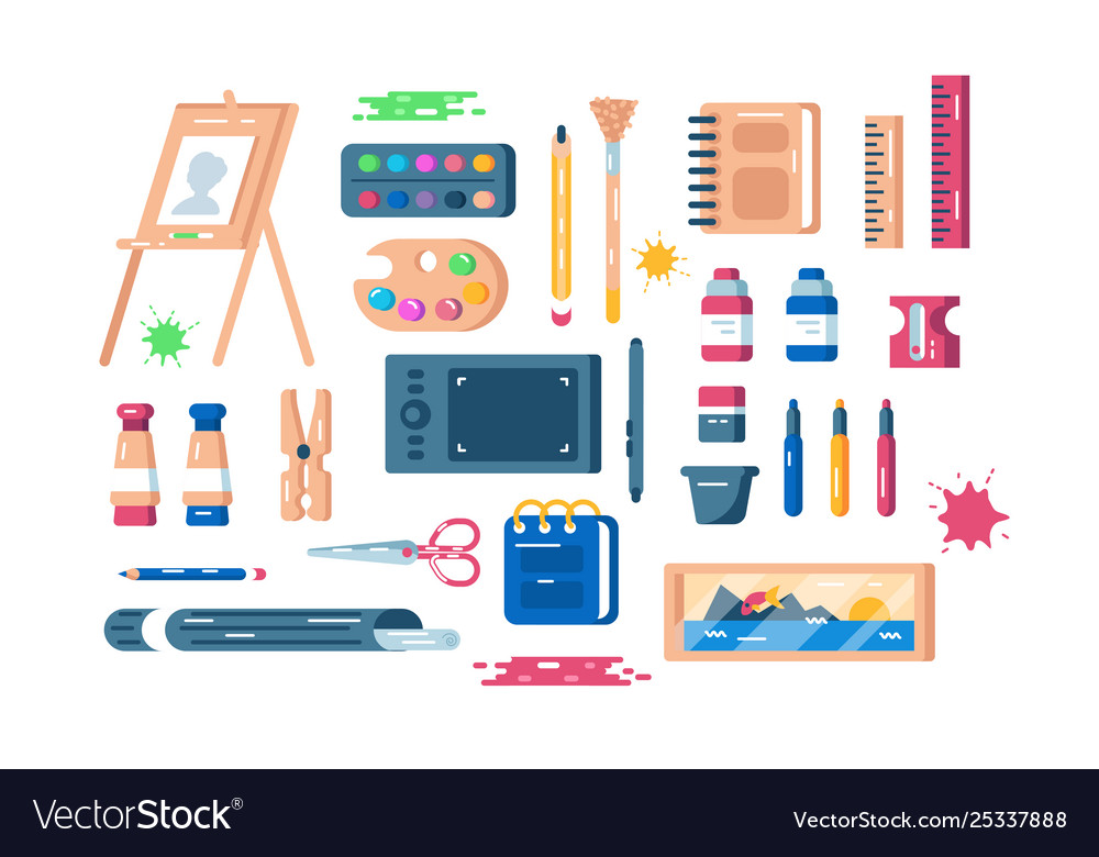 Vector Illustration Set of Art Supplies, Art Instruments for Painting.  Stock Vector by ©kgopkina.gmail.com 250221118