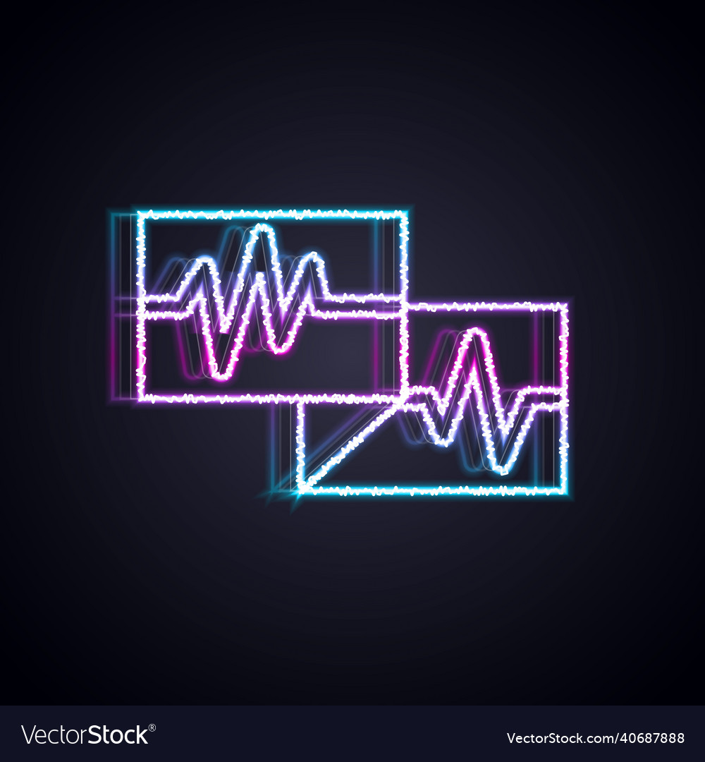Glowing neon line computer monitor with cardiogram vector image Glowing neon line computer monitor with cardiogram