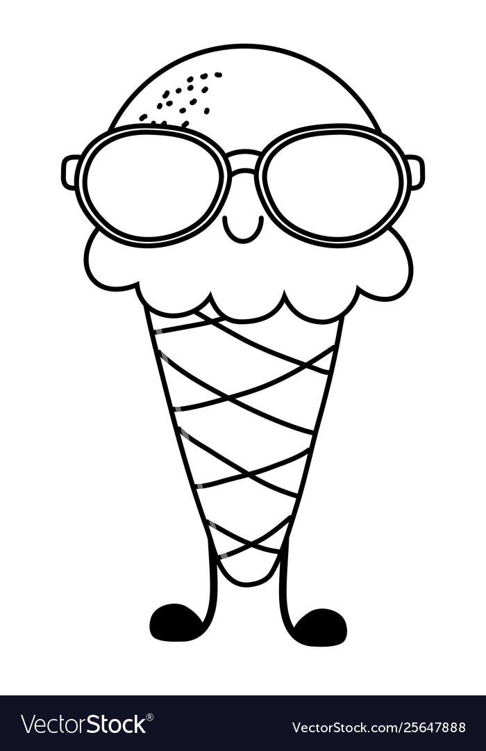 Ice cream cone with sunglasses cartoon in black Vector Image