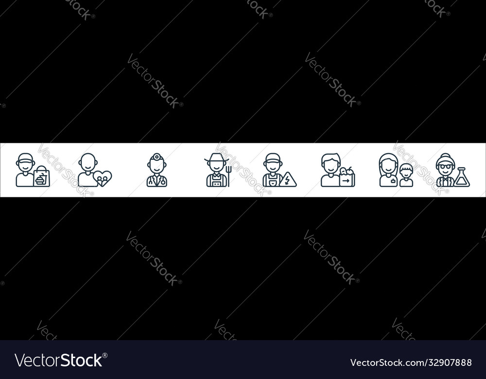 Key workers line icons linear set quality vector image Key workers line icons linear set quality
