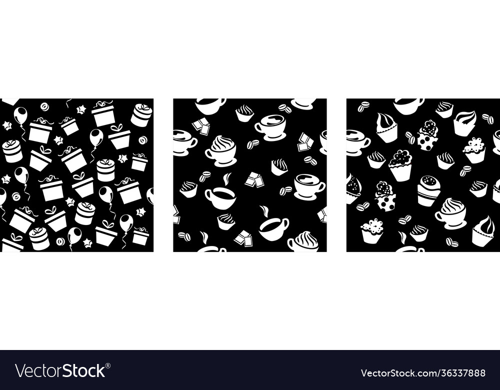 Seamless black patterns with cups coffee