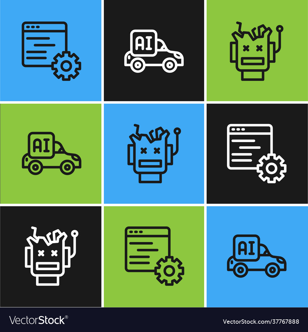 Set line computer api interface broken robot vector image Set line computer api interface broken robot