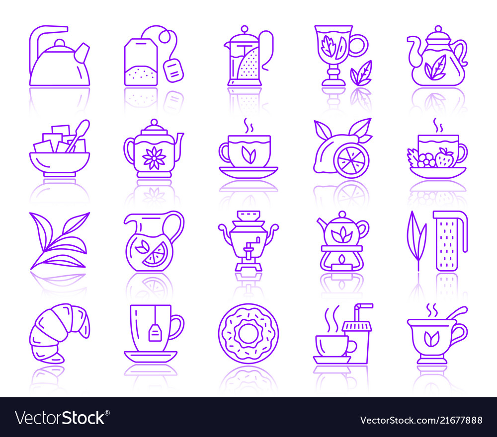 Tea simple color line icons set