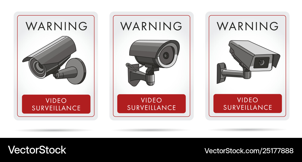 Video surveillance set stickers with Royalty Free Vector
