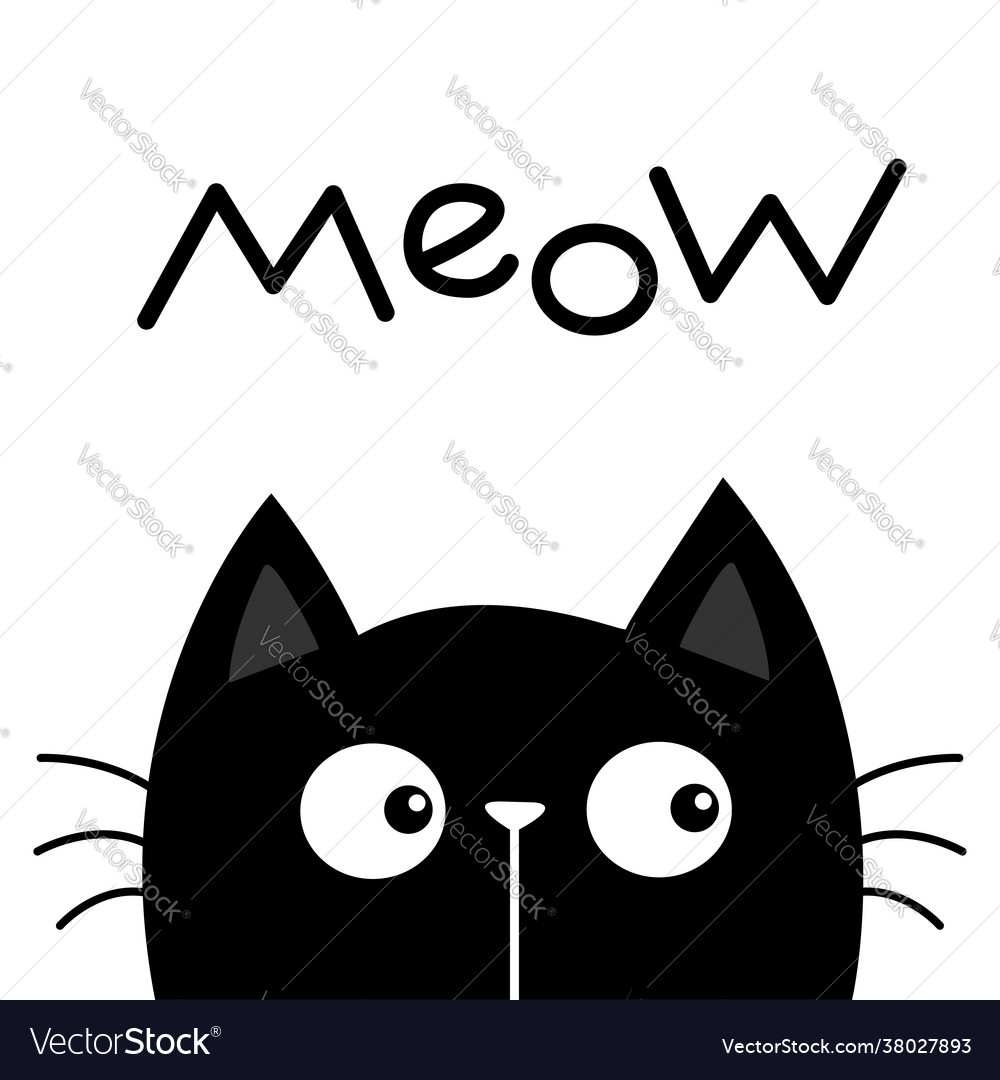 Black kitten cat head face looking meow text Vector Image