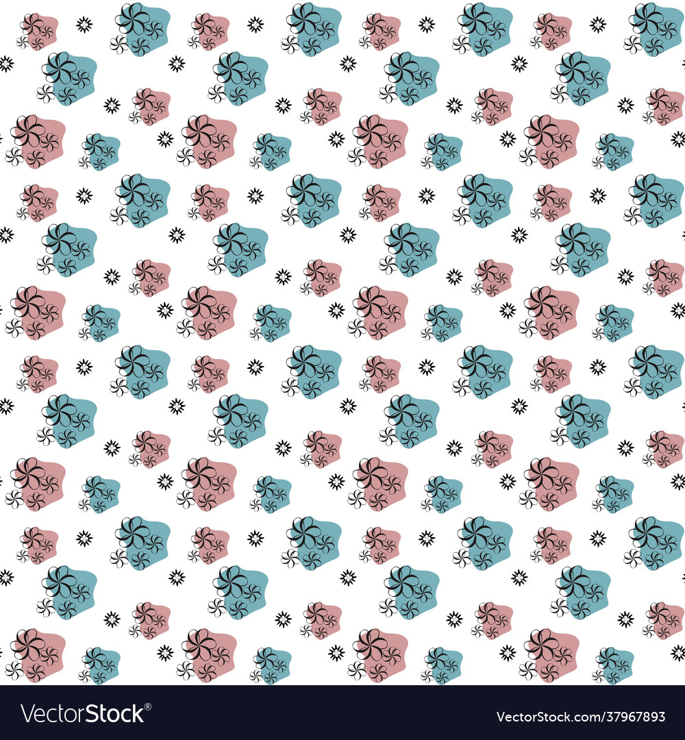 Black outline flowers on pink and blue blot