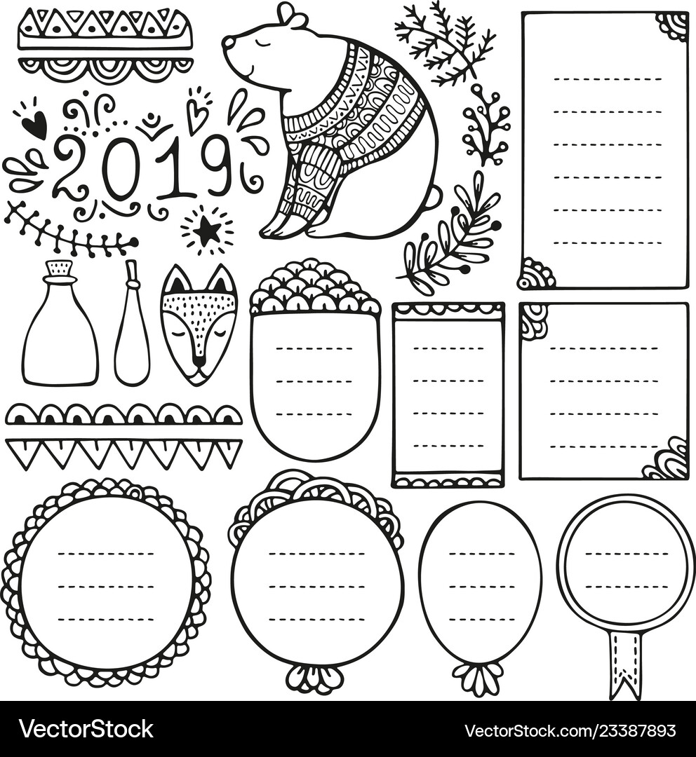 Bullet journal hand drawn elements Royalty Free Vector Image