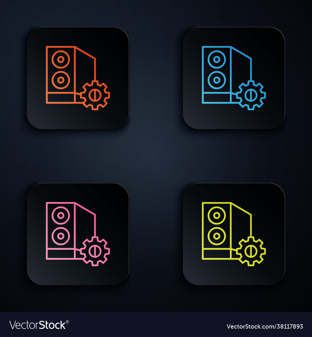 Color neon line case computer setting icon vector image Color neon line case computer setting icon