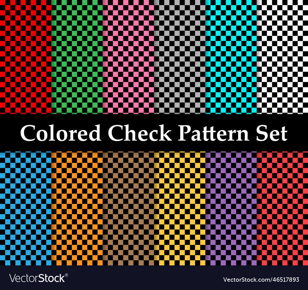 Colored seamless check pattern set on black back Vector Image