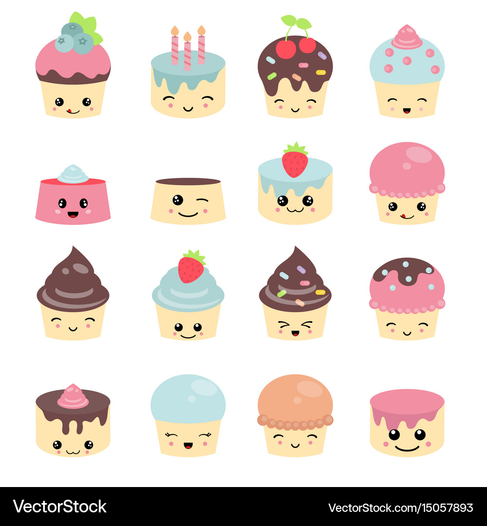 Cute cakes character with eyes cute cakes Vector Image