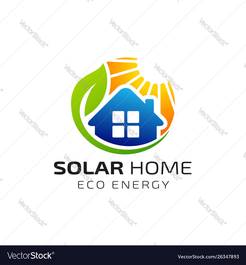 Eco house logo design sun solar energy Royalty Free Vector