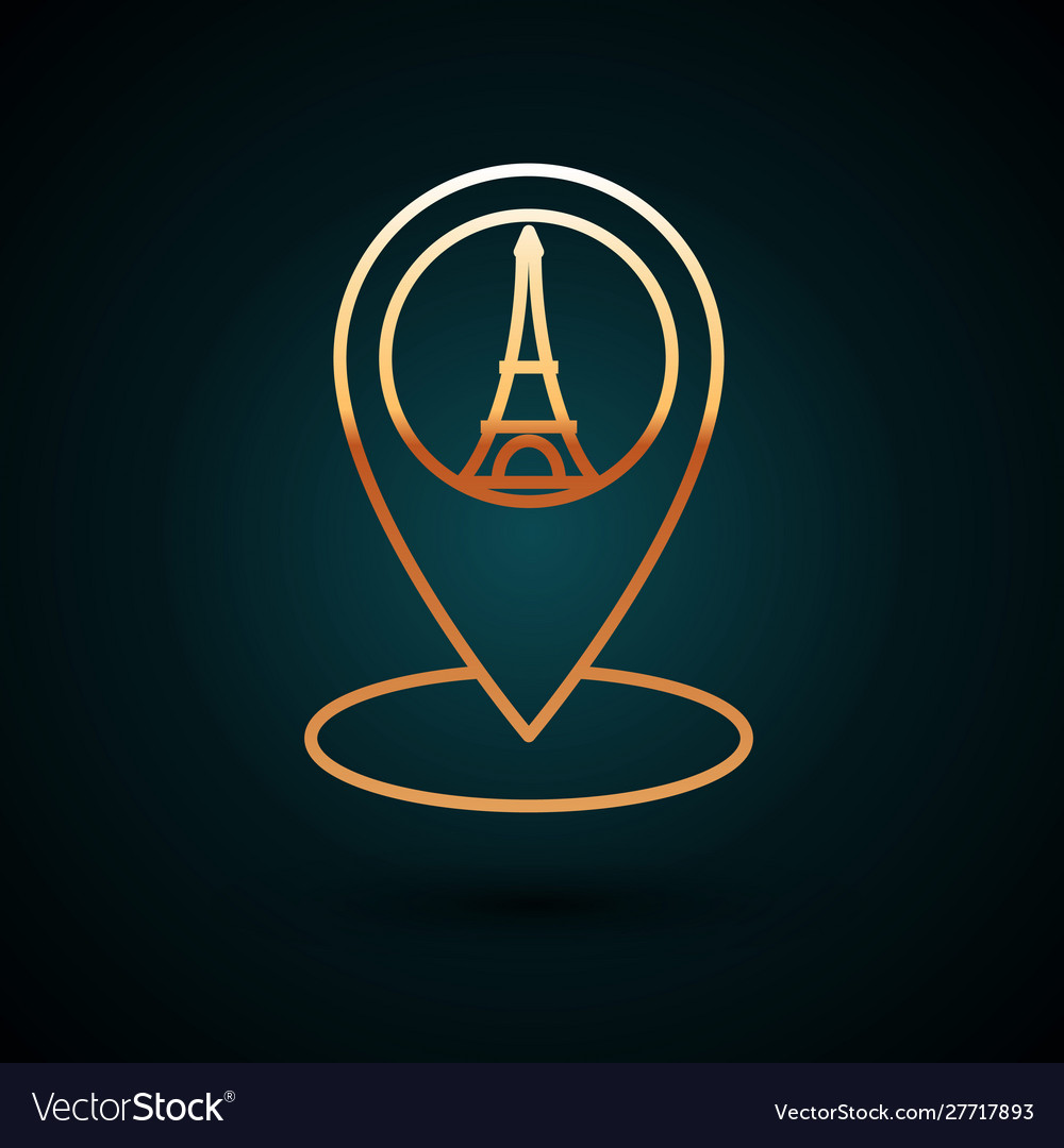 Gold Linie Kartenzeiger mit Eiffel Turm Symbol vector image Gold Linie Kartenzeiger mit Eiffel Turm Symbol