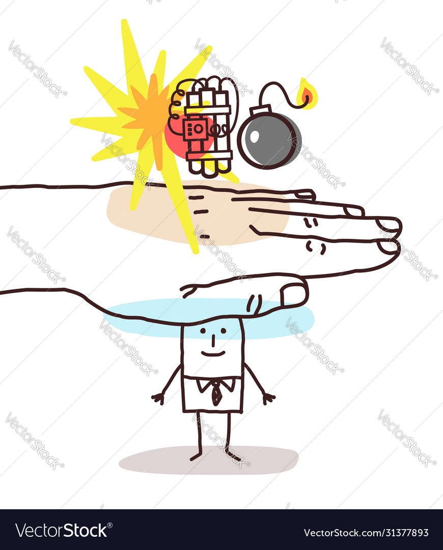 Protecting big hand - cartoon man and terrorism Vector Image Protecting big hand - cartoon man and terrorism Vector Image