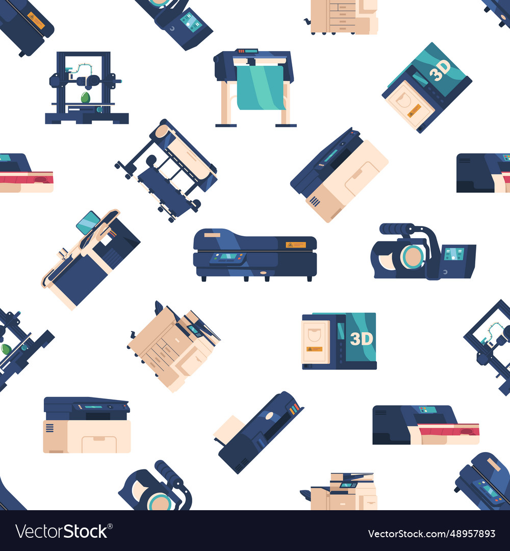 Seamless pattern featuring printers and plotters vector image Seamless pattern featuring printers and plotters