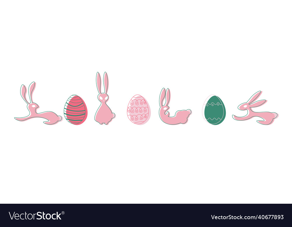 Set of easter eggs hares in a flat style Vector Image Set of easter eggs hares in a flat style