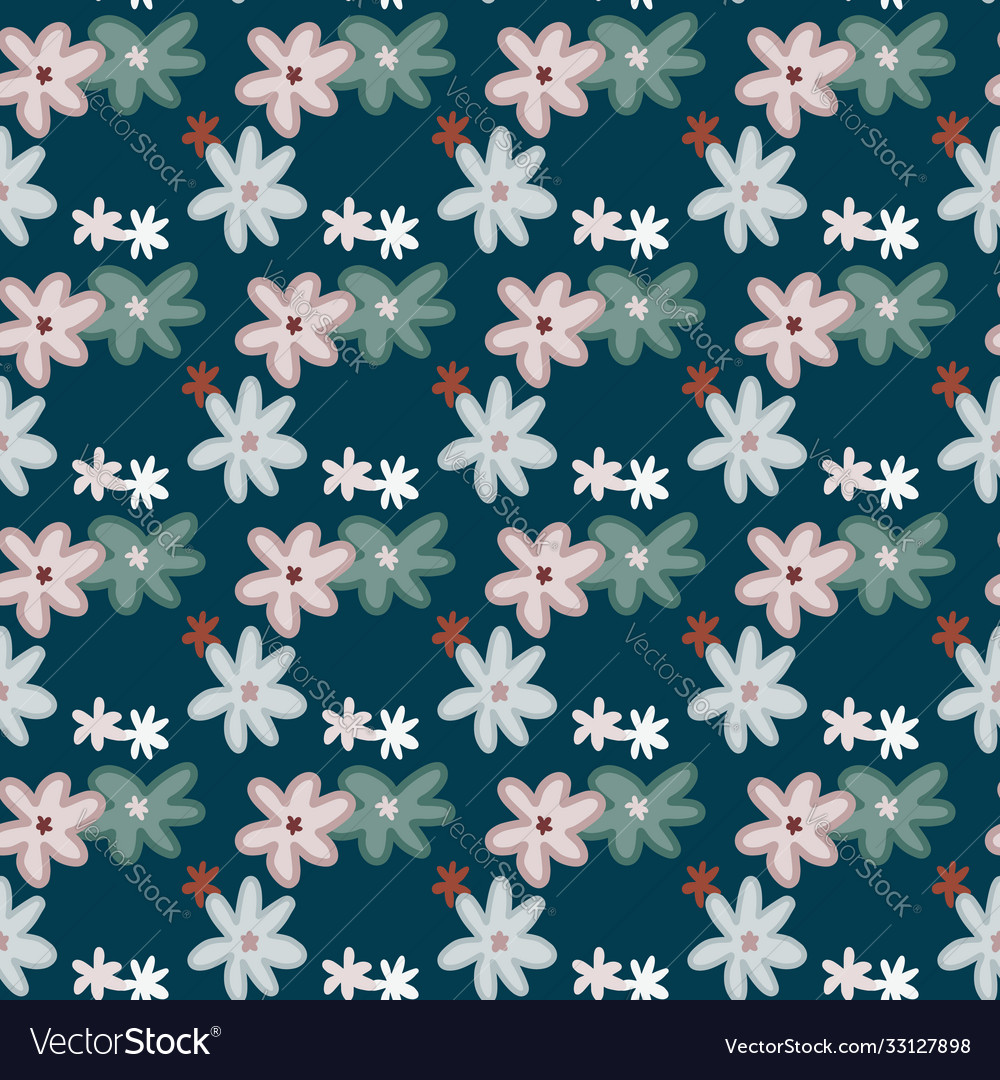 Chamomile seamless doodle naive pattern dark
