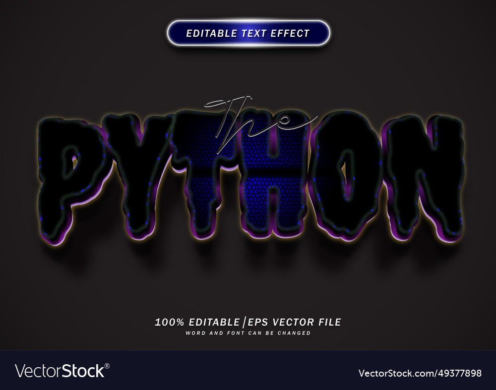 Editable text effect python 3d wild and skin font vector image Editable text effect python 3d wild and skin font