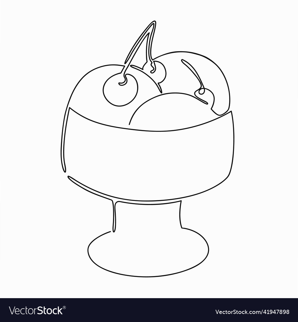 Ice cream bowl with cherries line art