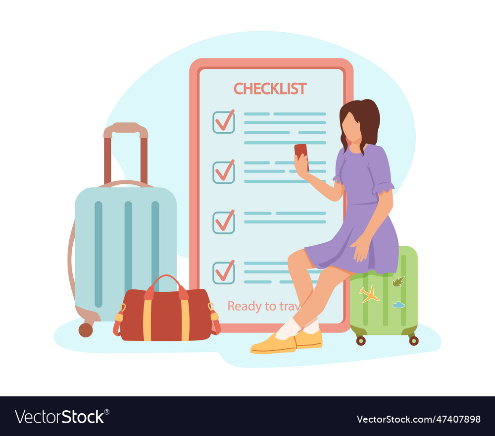 Journey checklist and dream of vacation female Vector Image