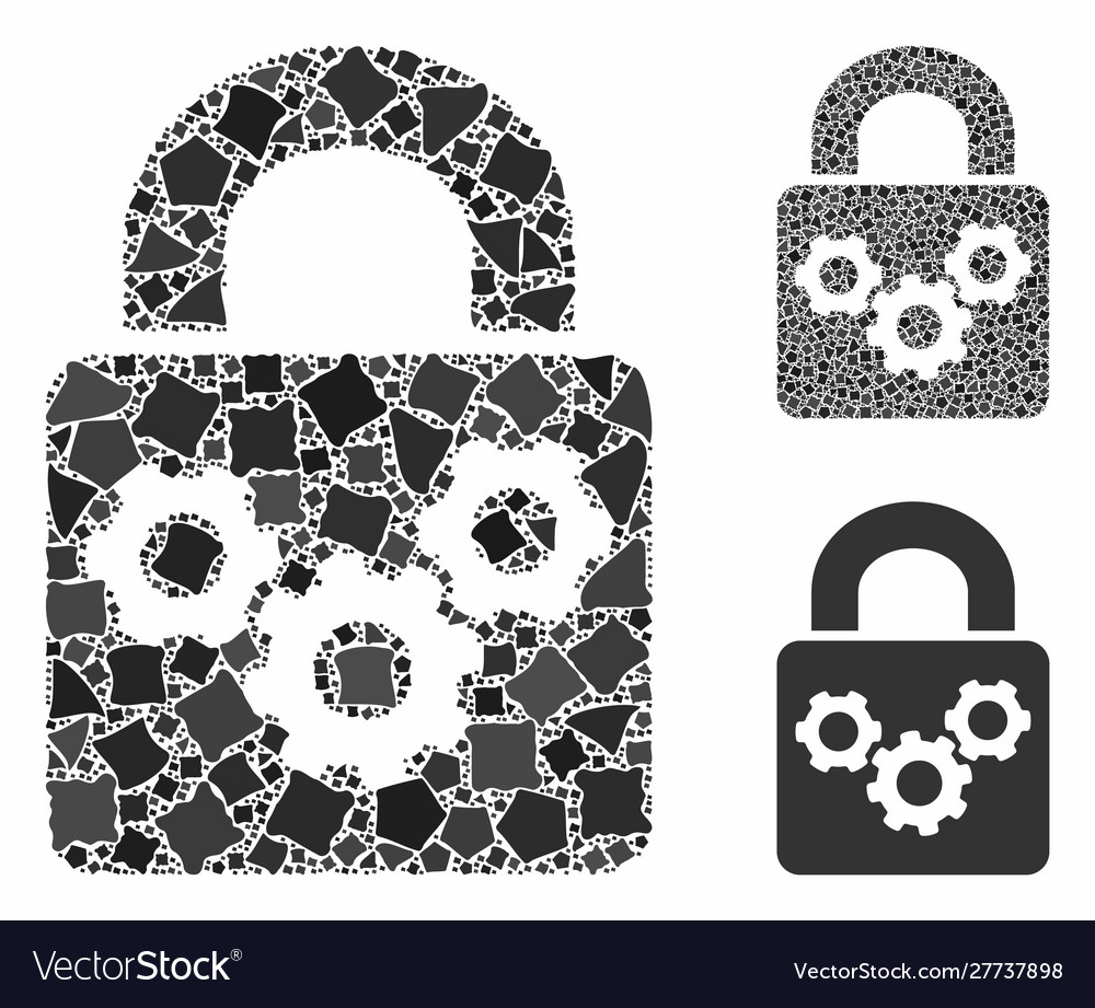 Lock gears mosaic icon humpy items vector image Lock gears mosaic icon humpy items