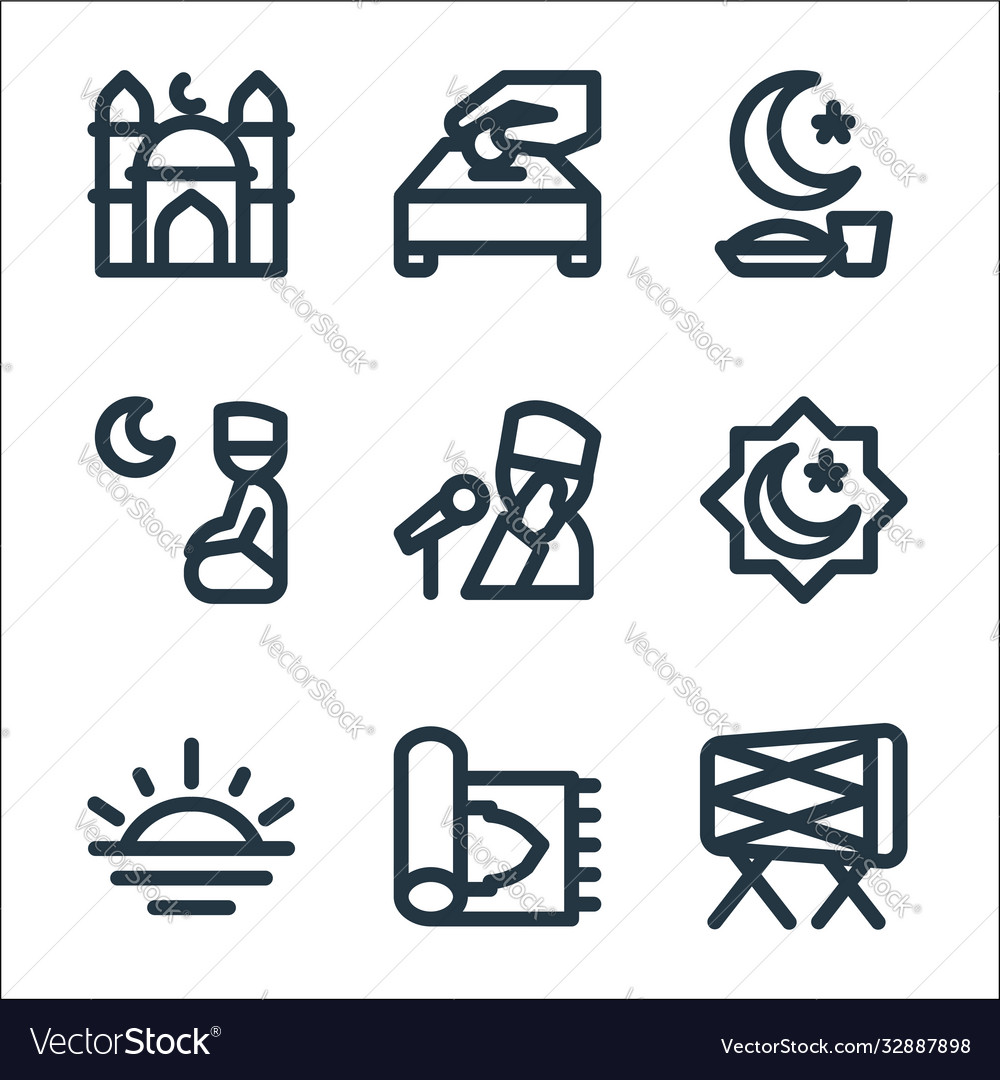 Ramadhan line icons linear set quality vector image Ramadhan line icons linear set quality