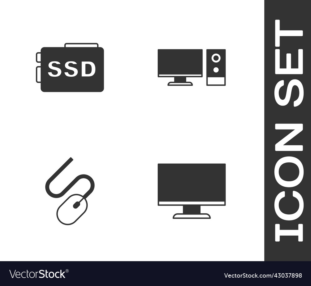 Set computer monitor screen ssd card mouse vector image Set computer monitor screen ssd card mouse