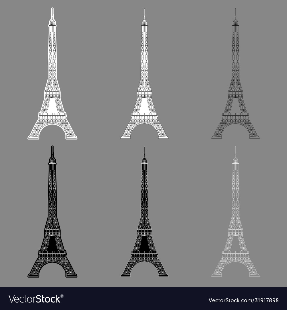 Set Eiffelturm isoliert auf grauem Hintergrund real