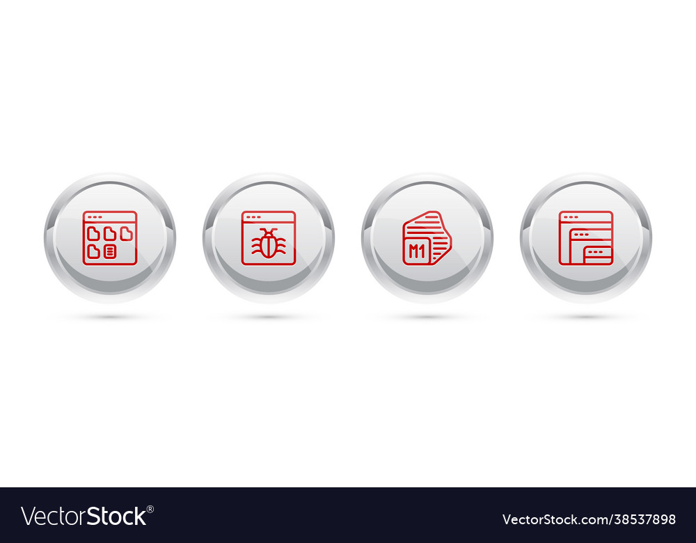 Set line browser files system bug processor vector image Set line browser files system bug processor