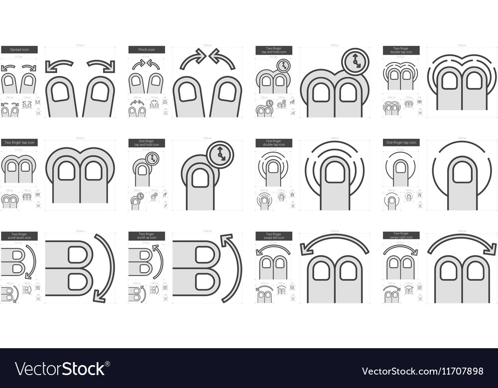 Touch gestures line icon set