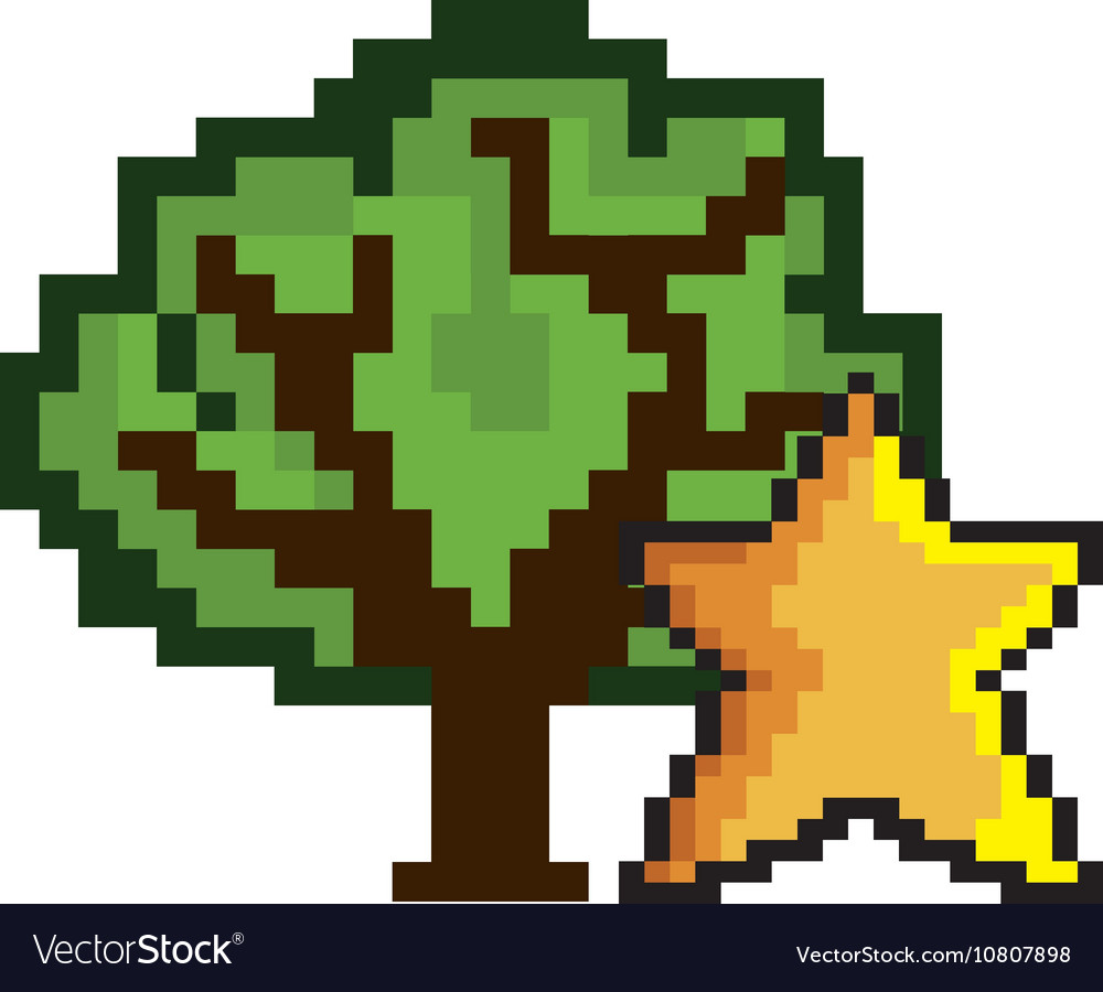 Tree and star game pixel figure