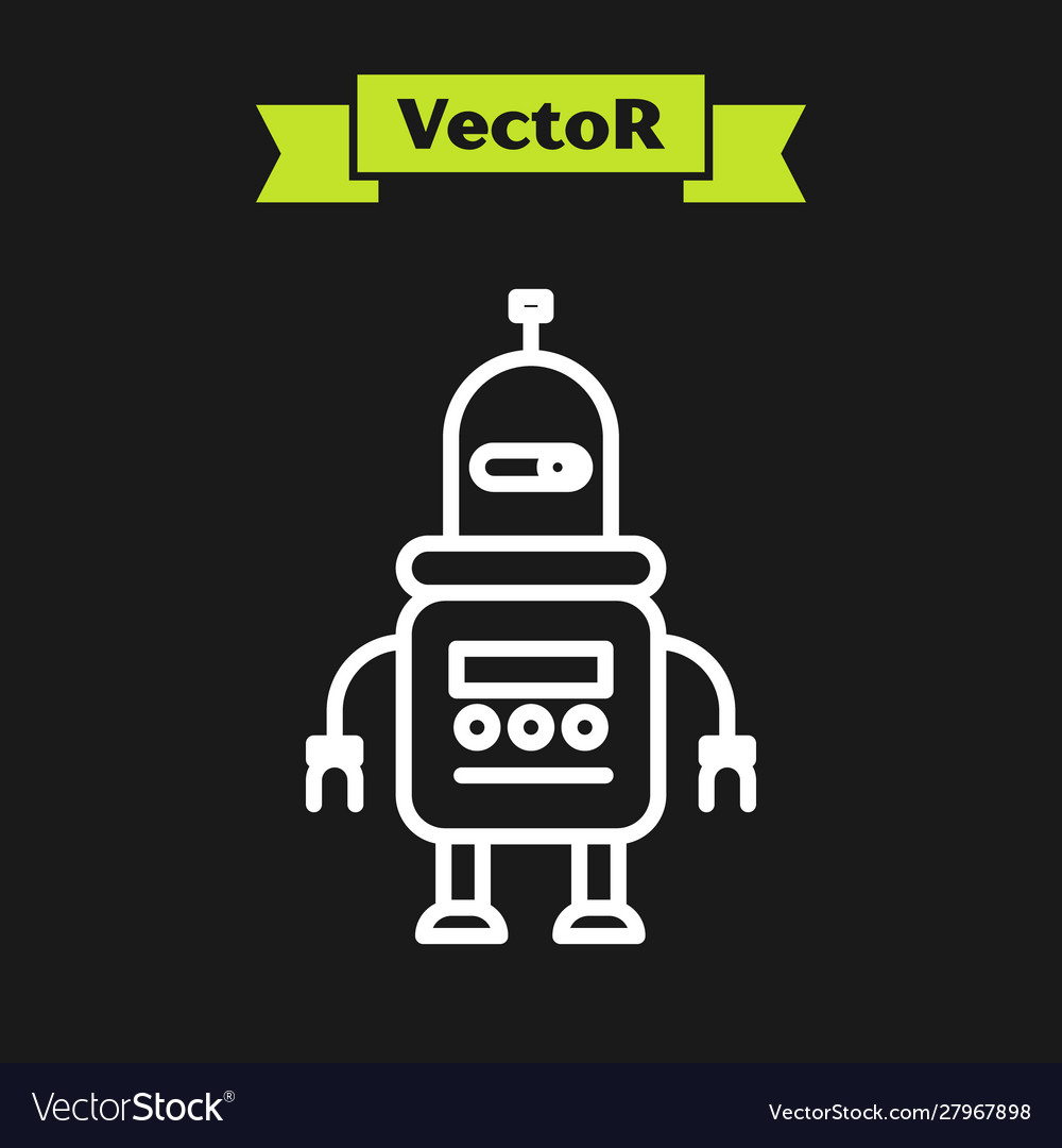 White line robot icon isolated on black background Vector Image White line robot icon isolated on black background