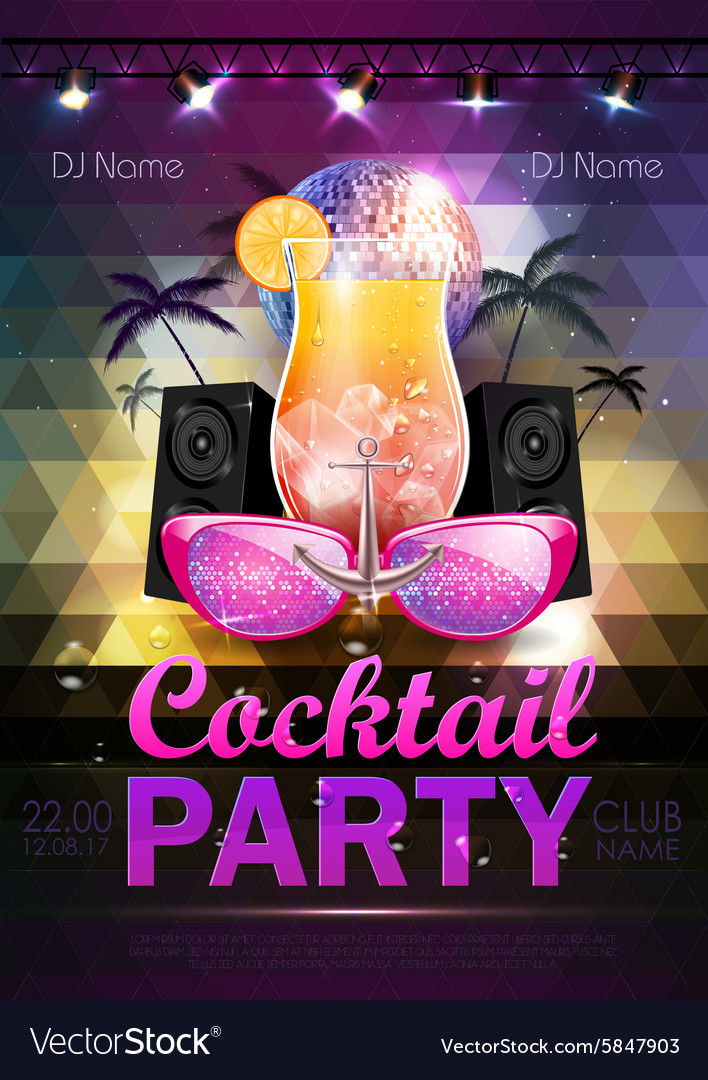 Disco ball background cocktail party poster