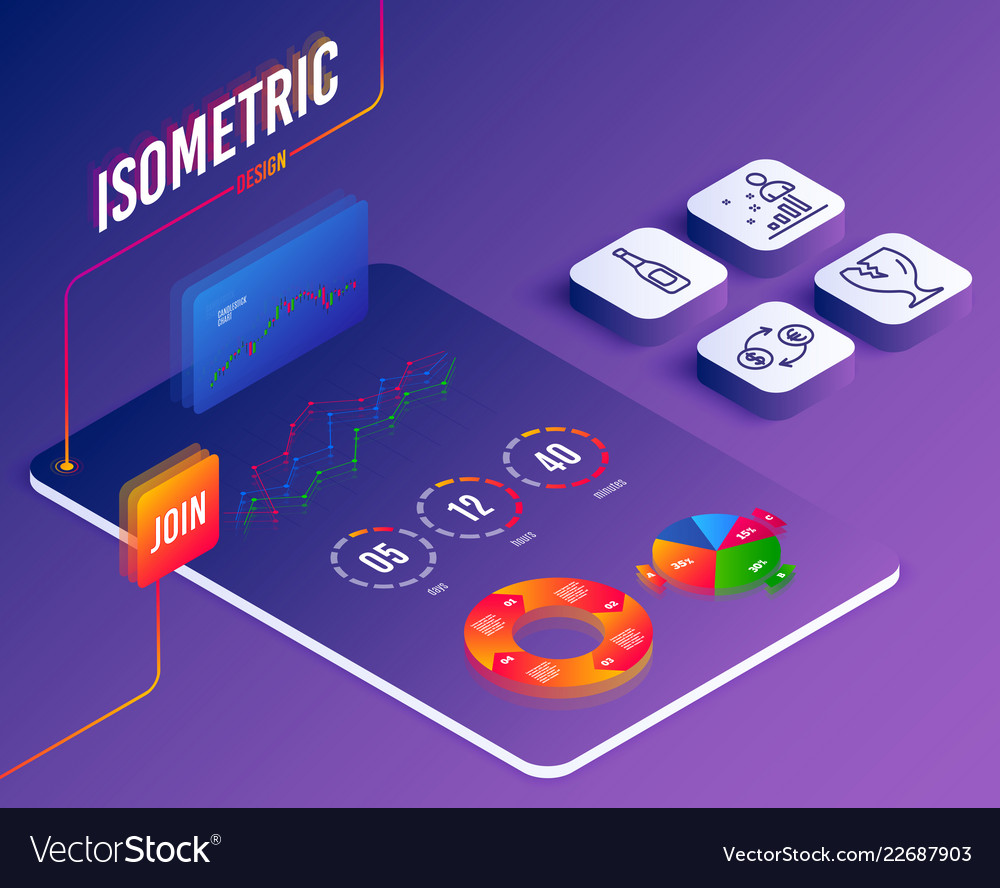 Fragile package beer and stats icons currency vector image Fragile package beer and stats icons currency