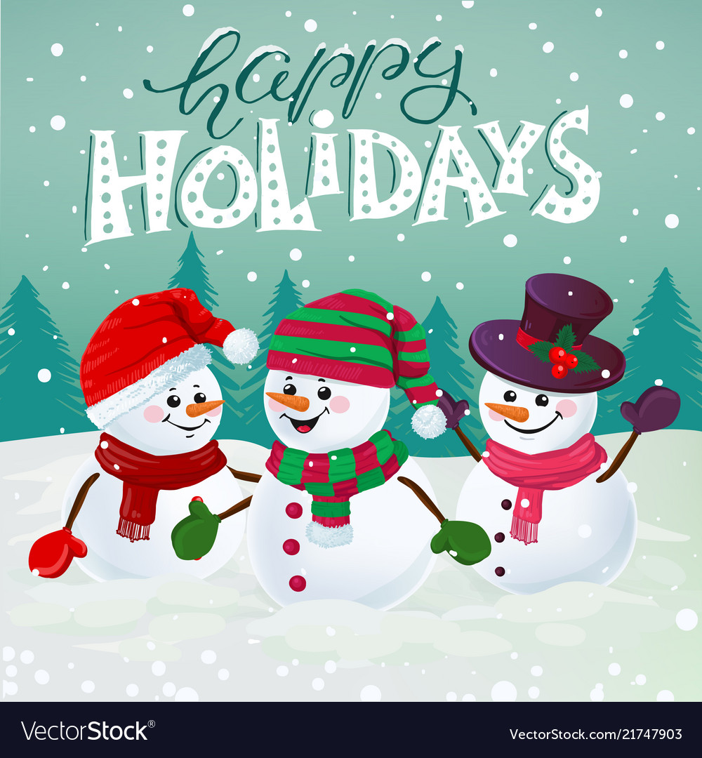 Happy snowmen Royalty Free Vector Image - VectorStock