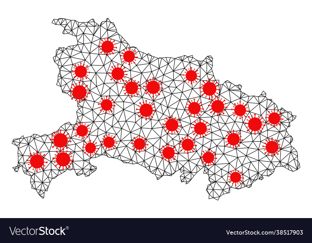 Mesh polygonal map hubei province with red vector image Mesh polygonal map hubei province with red