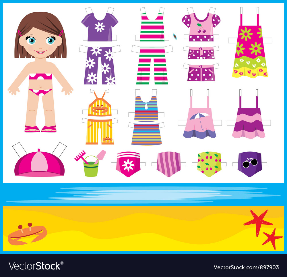 Paper doll with summer set of clothes Royalty Free Vector