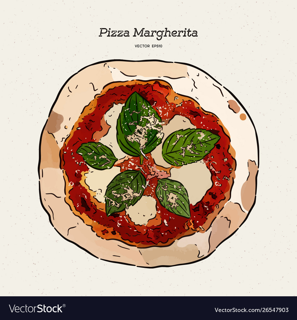 Pizza margherita hand draw sketch Royalty Free Vector Image