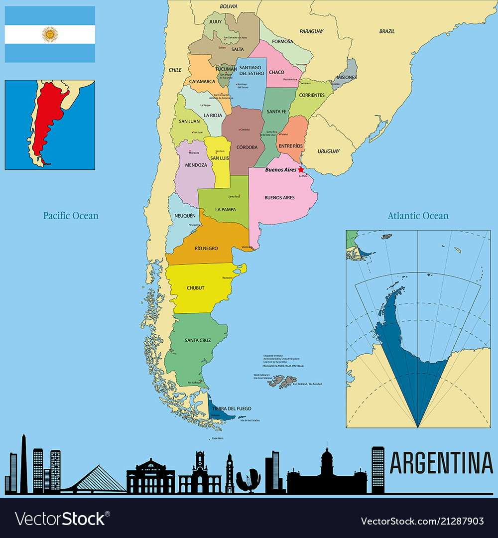 Political map of argentina Royalty Free Vector Image