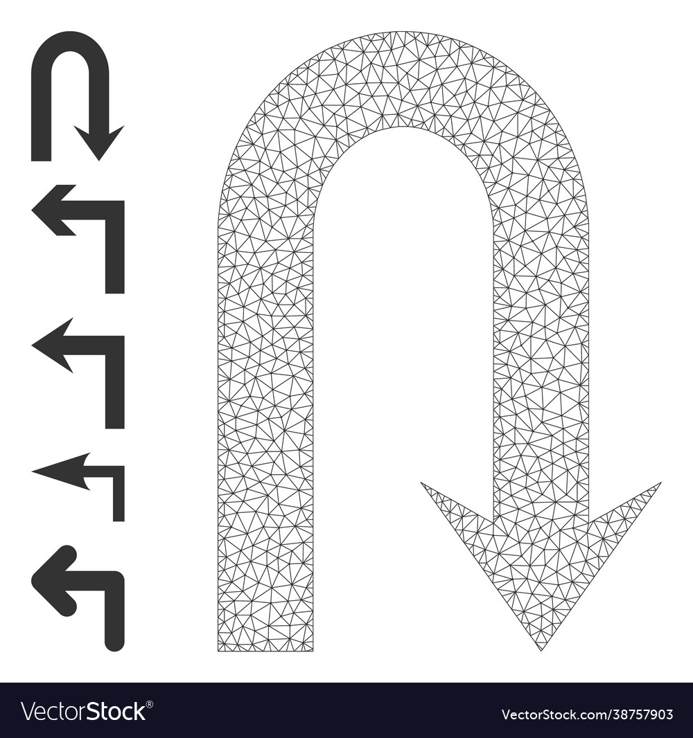 Polygonal net turn back icon with simple symbols vector image Polygonal net turn back icon with simple symbols