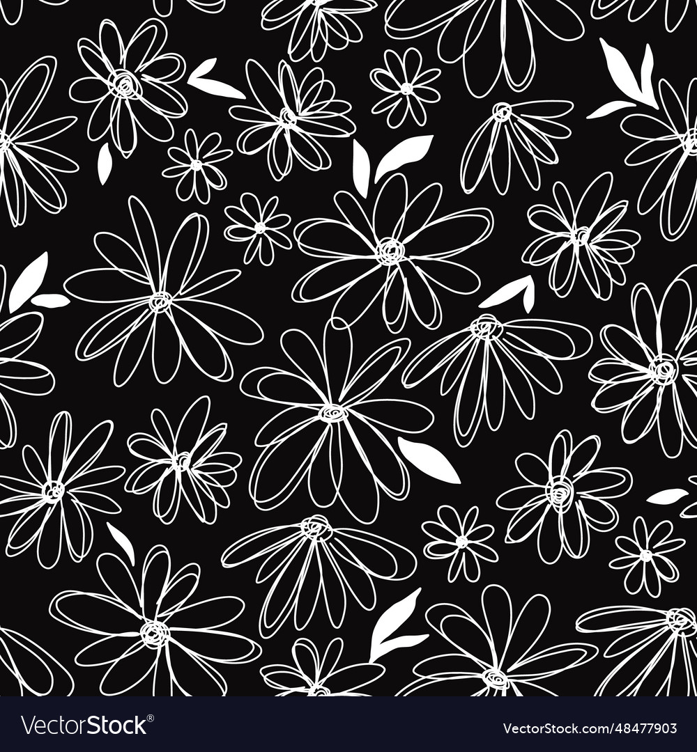 Seamless outline flowers pattern monochrome Vector Image