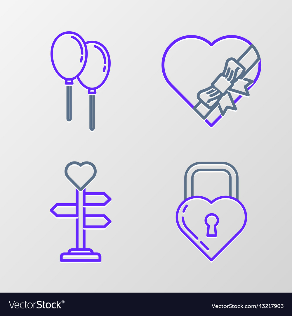 Set line castle in the shape of a heart signpost vector image Set line castle in the shape of a heart signpost