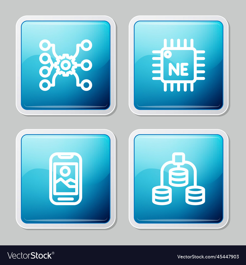 Set line neural network processor cpu mobile vector image Set line neural network processor cpu mobile