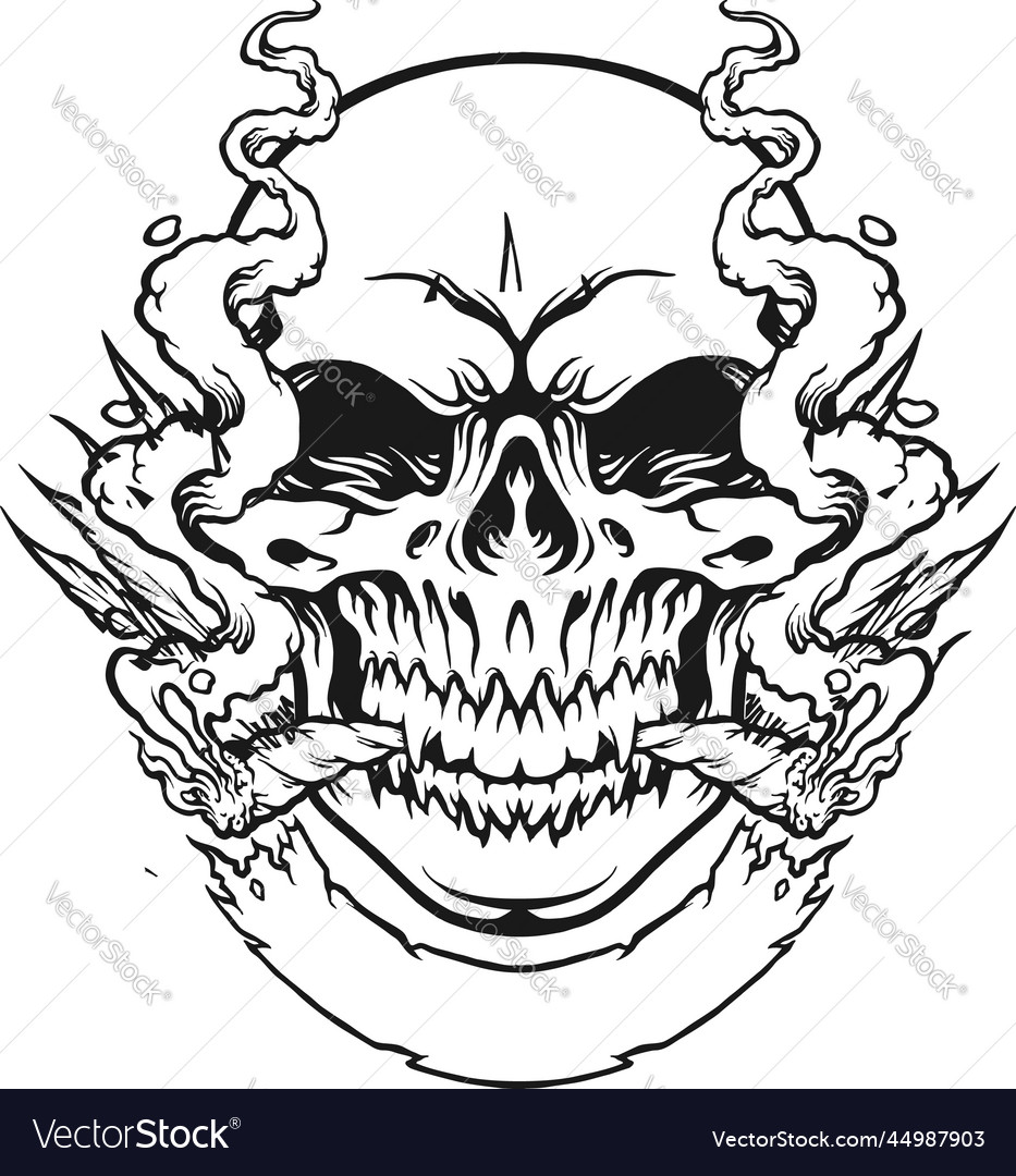 Sugar skull smoking silhouette Royalty Free Vector Image