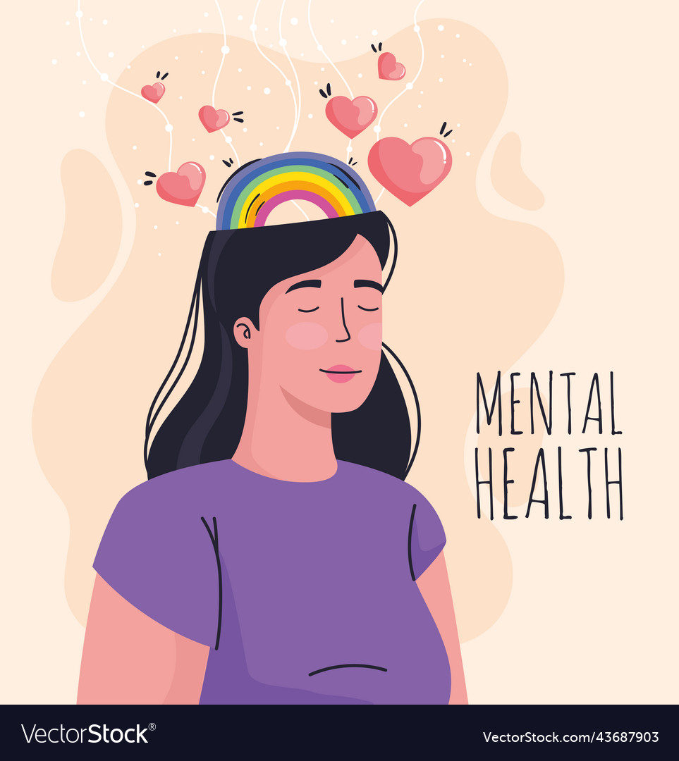 Woman with hearts mental health Royalty Free Vector Image