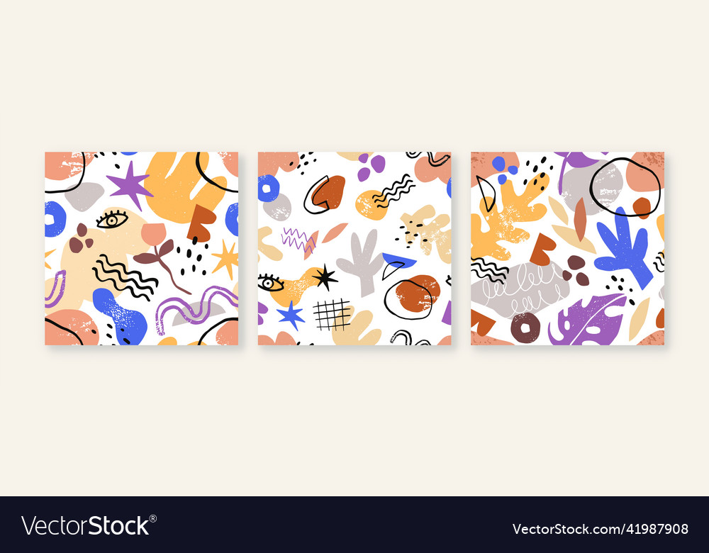 Abstract shapes patterns set seamless doodle vector image Abstract shapes patterns set seamless doodle