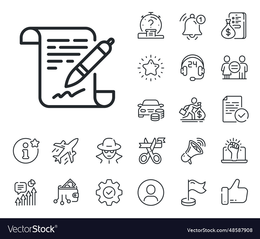 Agreement document line icon contract file vector image Agreement document line icon contract file