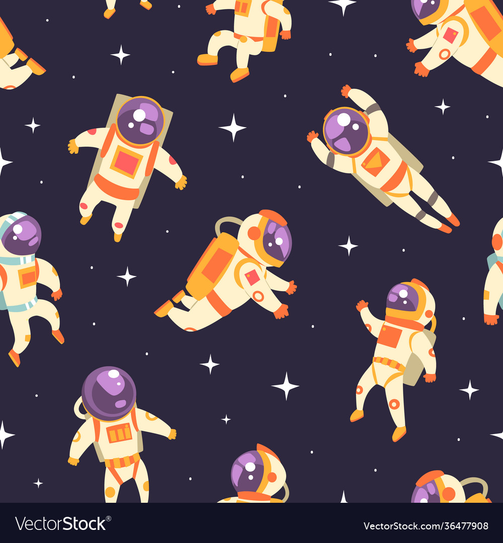 Astronaut in outer space seamless pattern