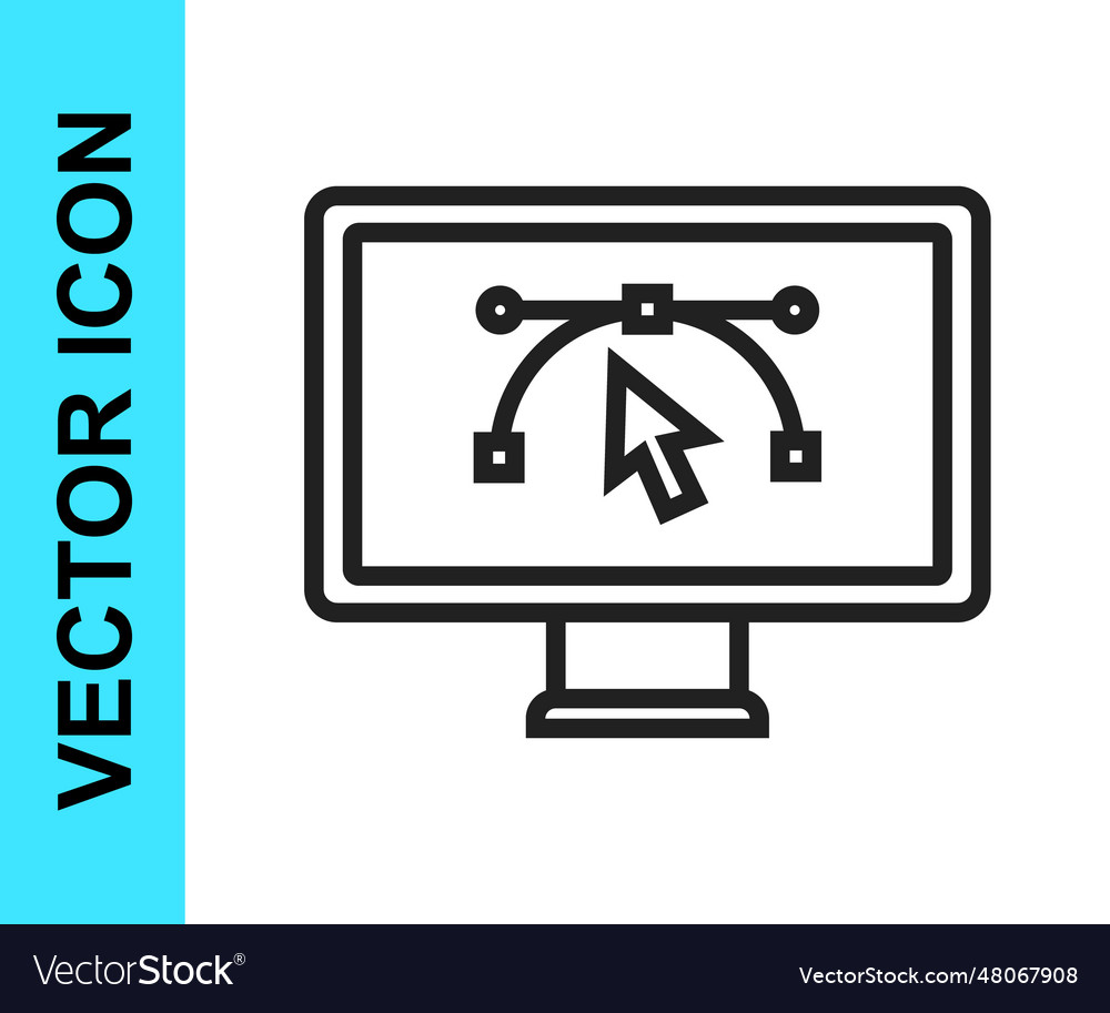 Black line computer display with design vector image Black line computer display with design